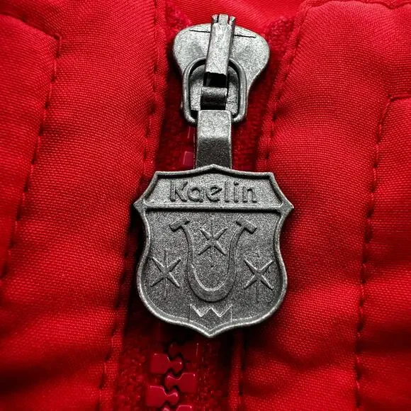 Vintage Kaelin Ski Jacket 80s Full Zip Crest Patch Zip Pockets Red Large